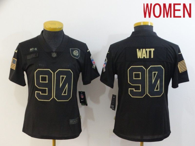 Women Pittsburgh Steelers #90 Watt Black Retro Gold Lettering 2020 Nike NFL Jersey->arizona cardinals->NFL Jersey